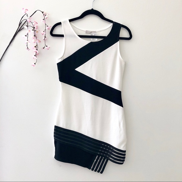 A3 Design Dresses & Skirts - NWT Black & White Asymmetrical Sleeveless Bodycon